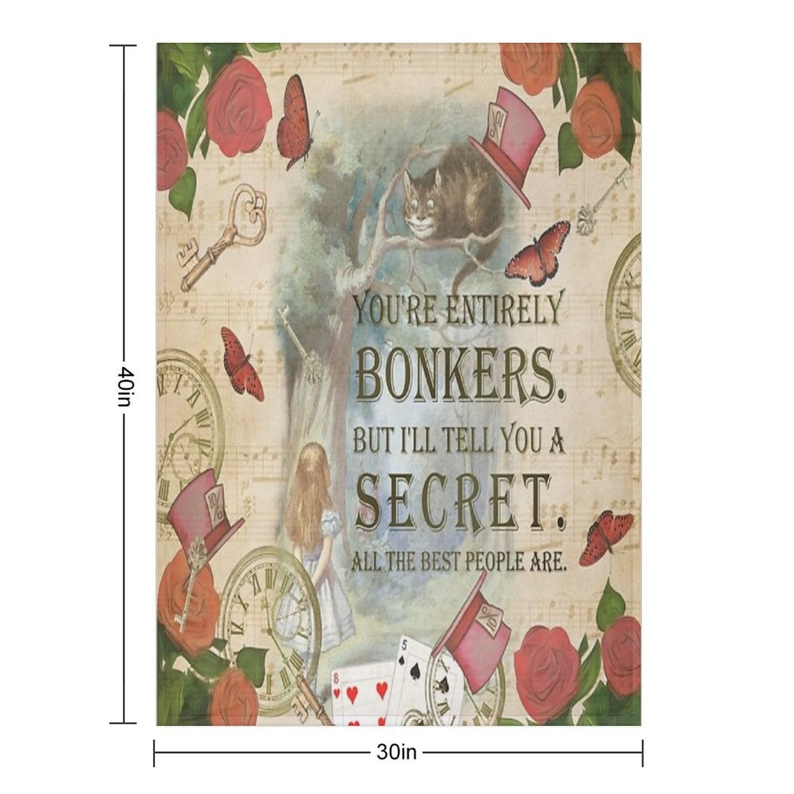 Alice & The Cheshire Cat Collage - Bonkers Quote Versatility Throw Blanket