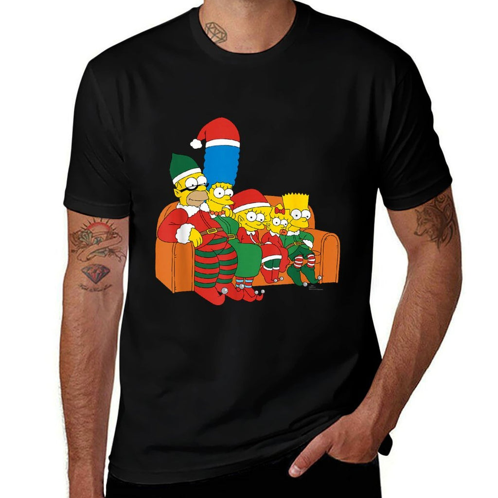 The Simpsons Holiday Family Christmas Elf Costumes Couch Gag  Affordable Price T-Shirt