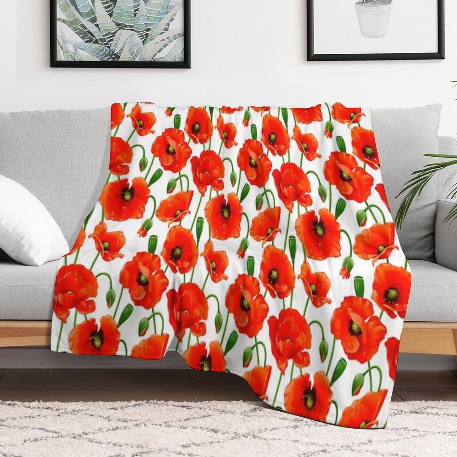 Beautiful Red Poppy Flowers Machine-washable Throw Blanket