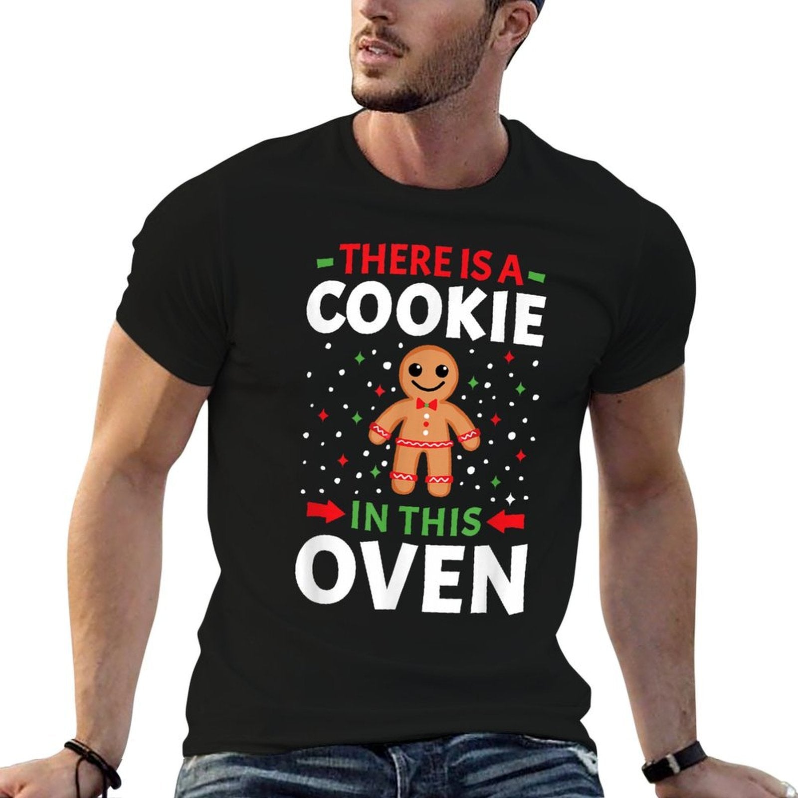 There Is Cookie In This Oven Cute Christmas Couples Matching  Ribbed Collar T-Shirt
