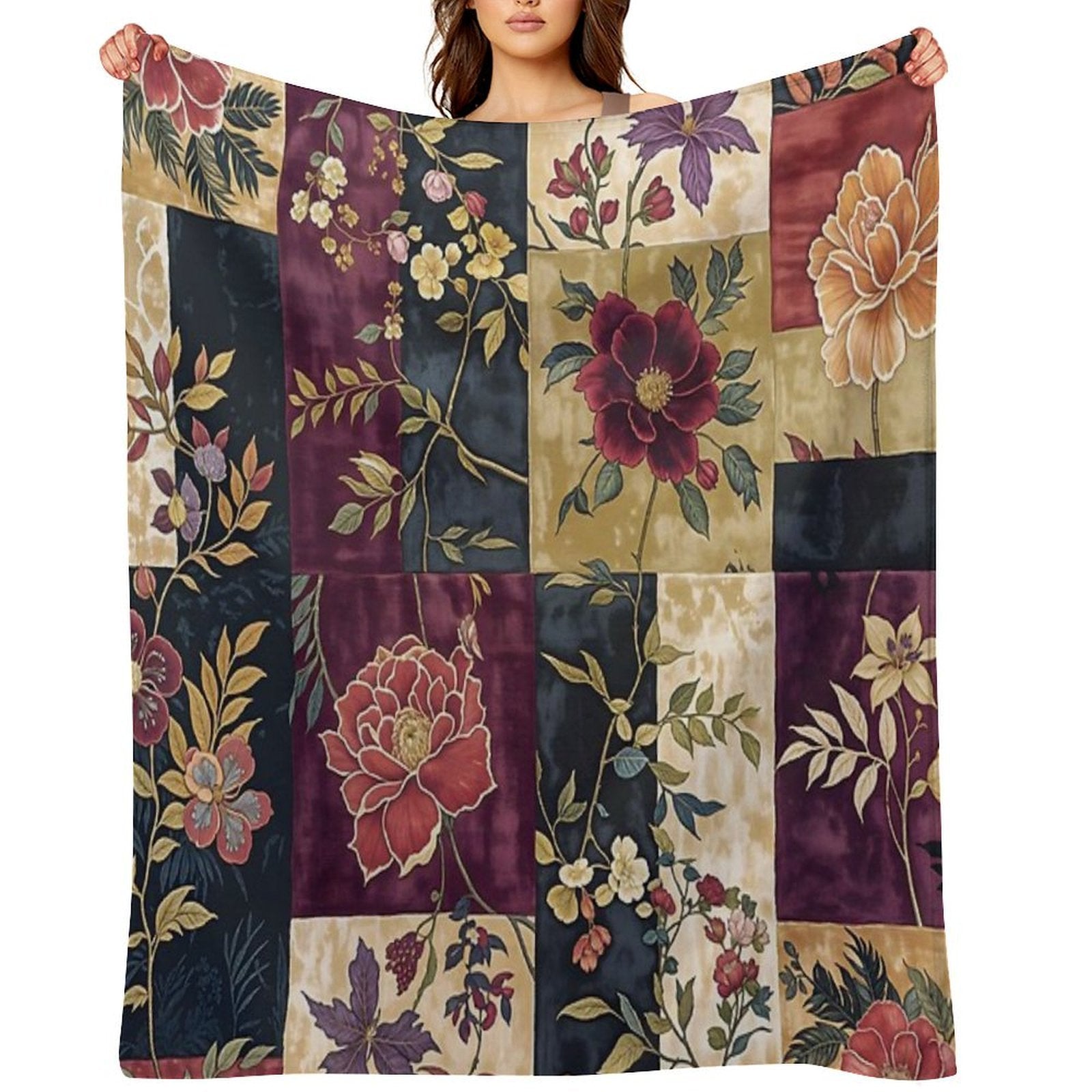 Ruby Myrrh Floral Patchwork Durable Throw Blanket