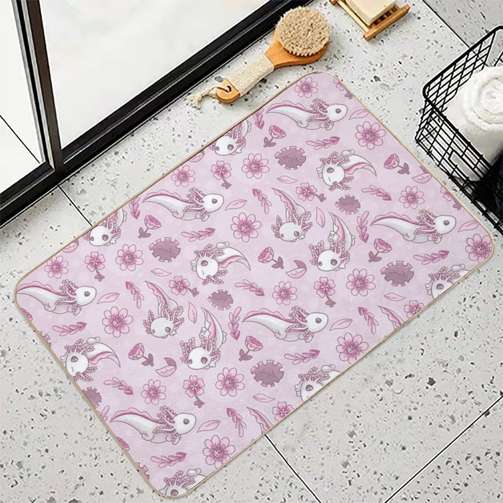 Floral Speckled Axolotl Pattern - Summer Edition  Slip-Resistant Bath Mat