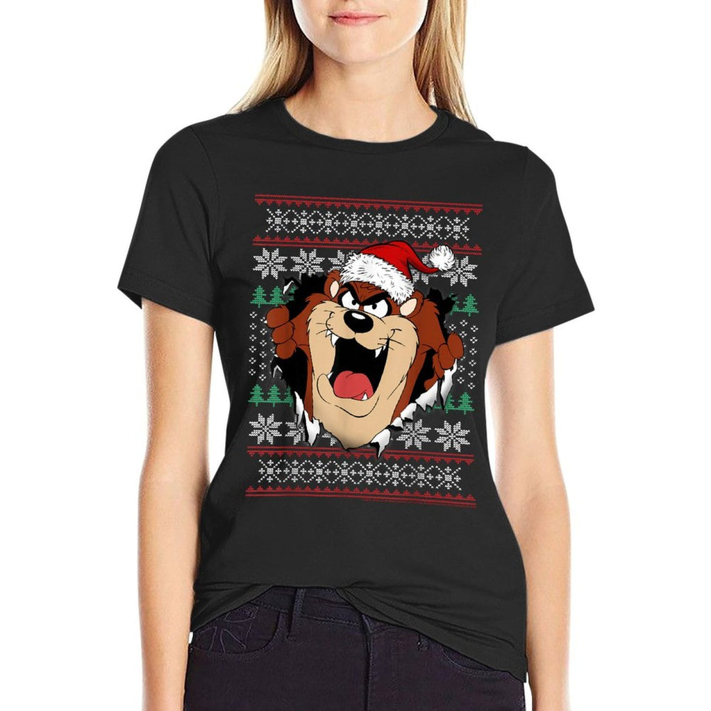 Looney Tunes Christmas Taz Ugly Sweater Style  Cotton T-Shirt