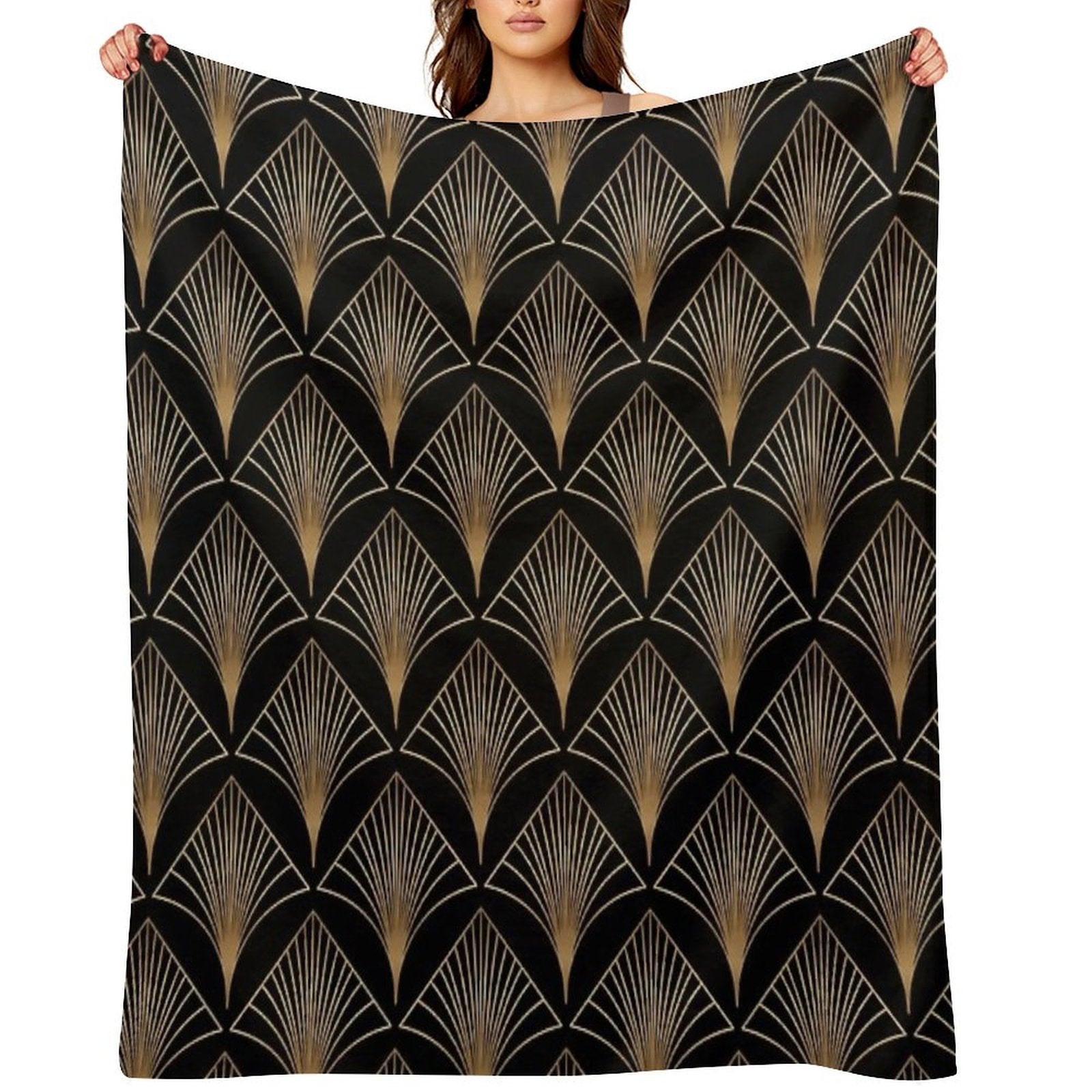 Art Deco Geometric Gold Black Pattern Velvety-soft Throw Blanket