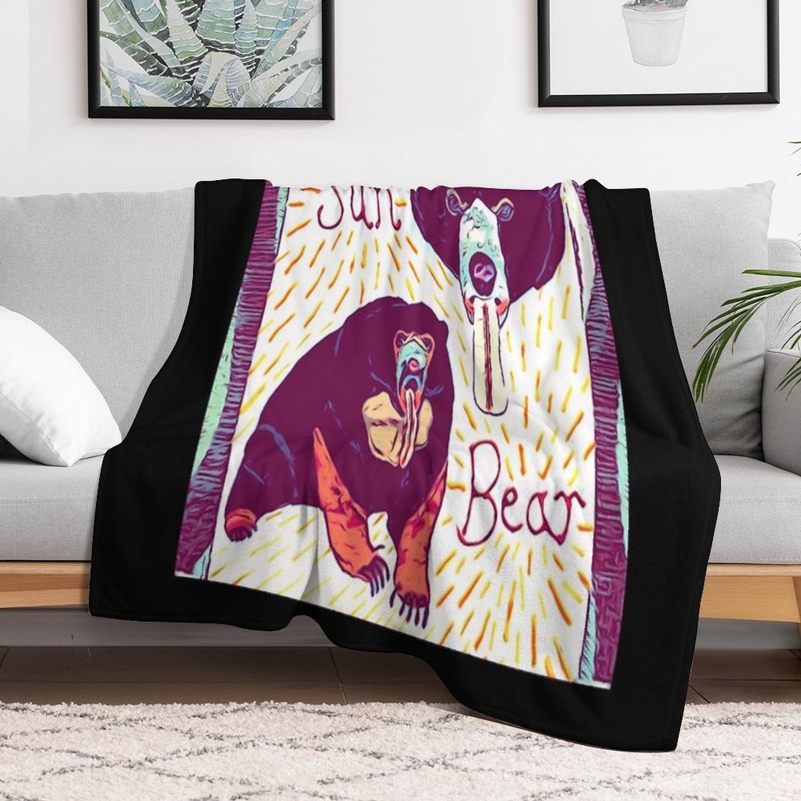 Black And Tan Sun Bear Felt Work Machine-washable Throw Blanket