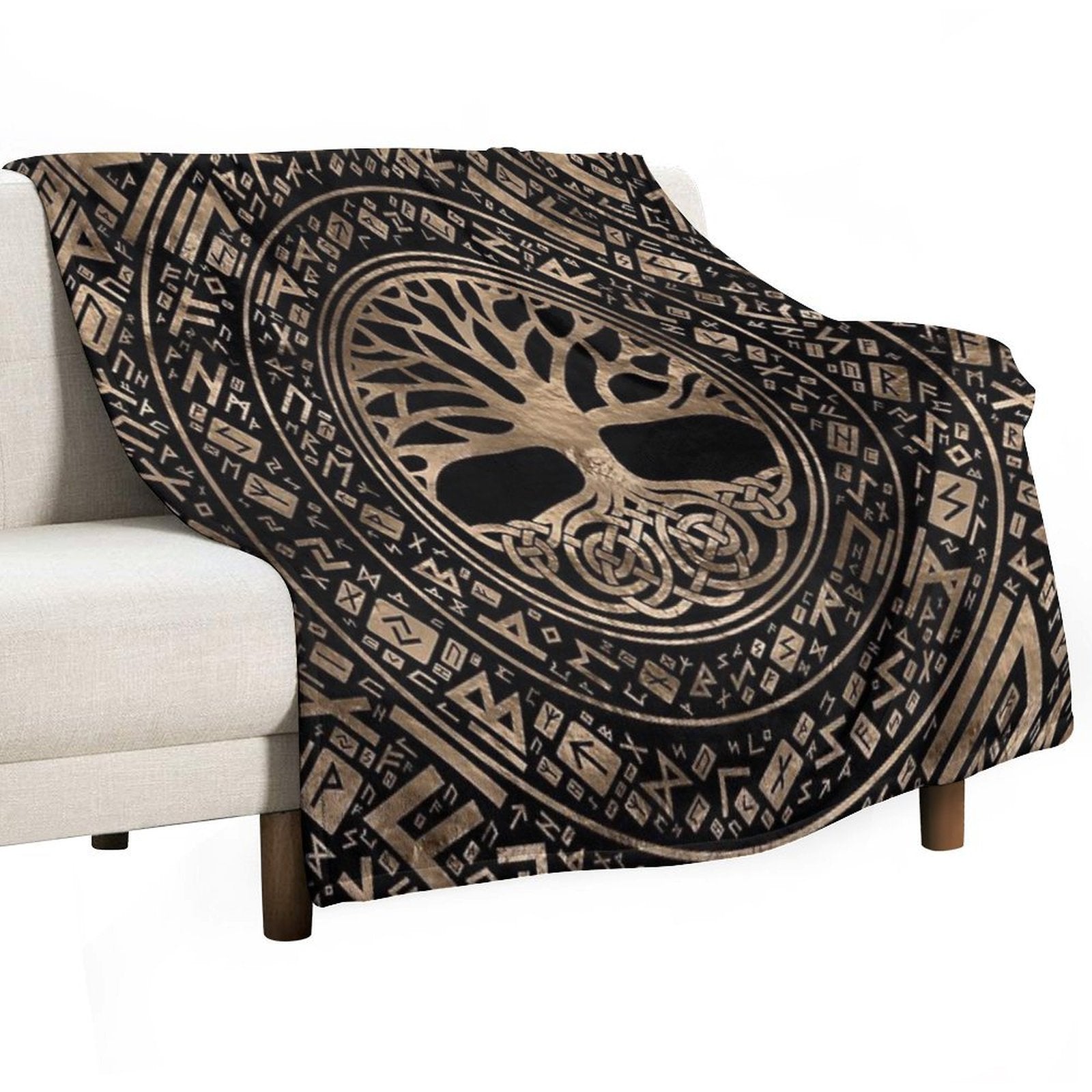 Tree of Life -Yggdrasil Runic Pattern Quick-dry Throw Blanket