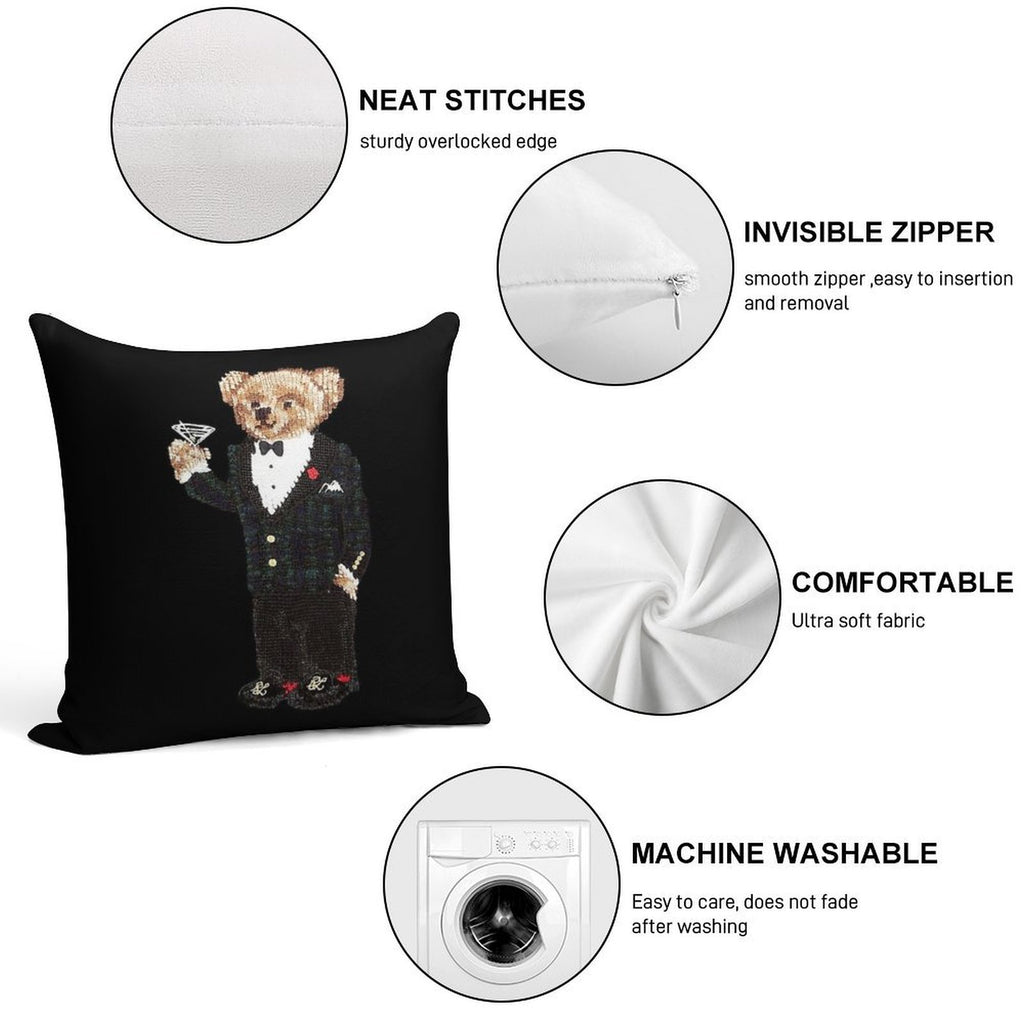 Gentleman Bear Soft Decorative Cover Throw Pillow