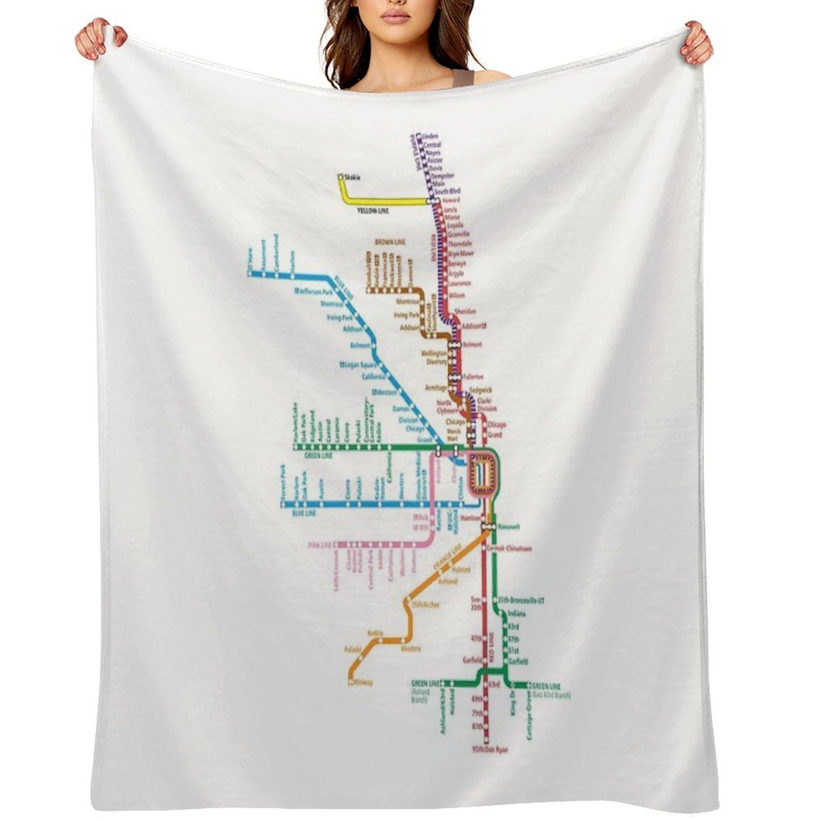 Chicago Trains Map Velvety-soft Throw Blanket