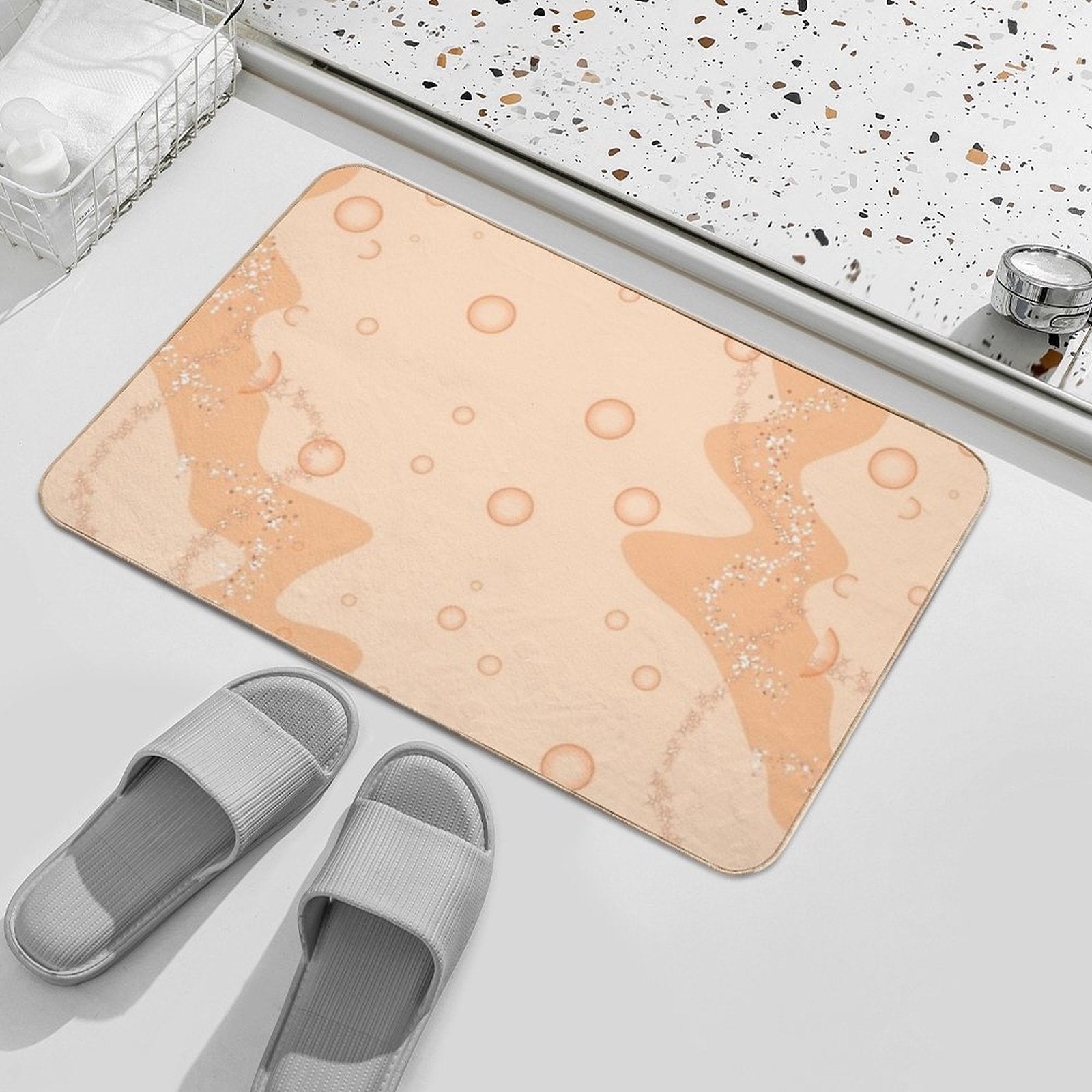 Aesthetic Pastel Orange Design W Bubbles  Rapid-Drying Bath Mat