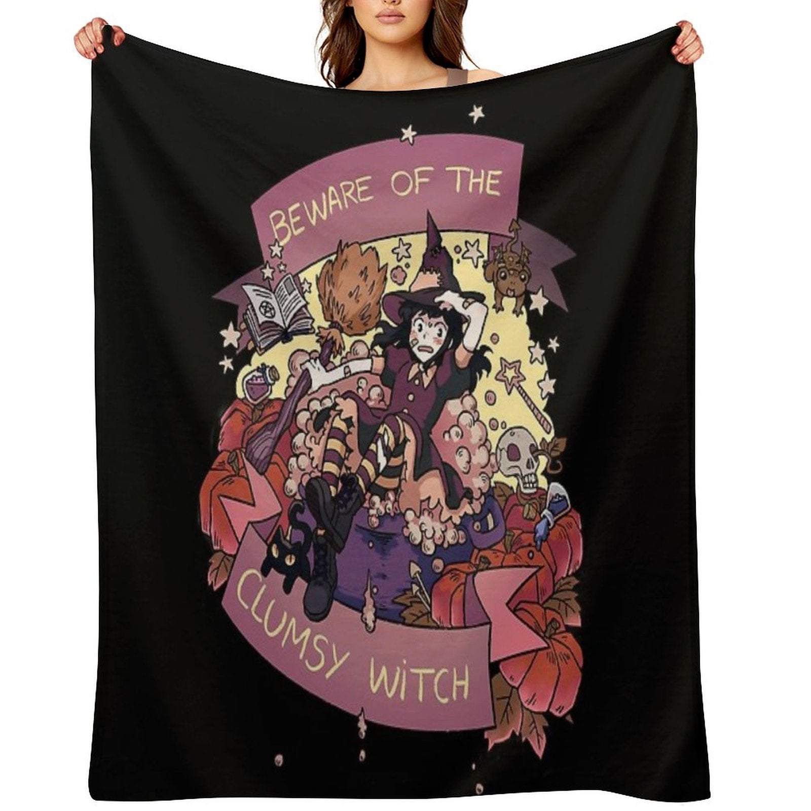 Beware of The Clumsy Witch Sustainable Throw Blanket
