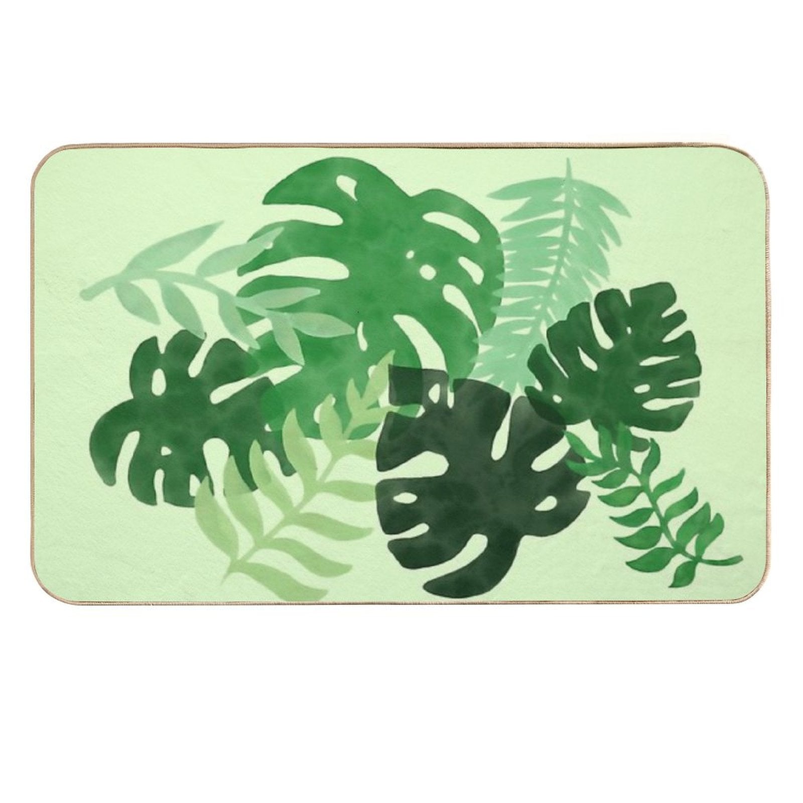 Watercolor Tropical Leaves - Green Background Durable Bath Mat