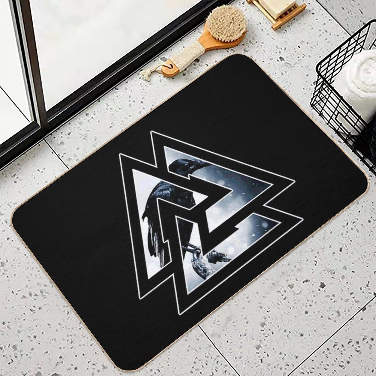 Valknut Knot Of Odin With Raven  Rapid-Drying Bath Mat