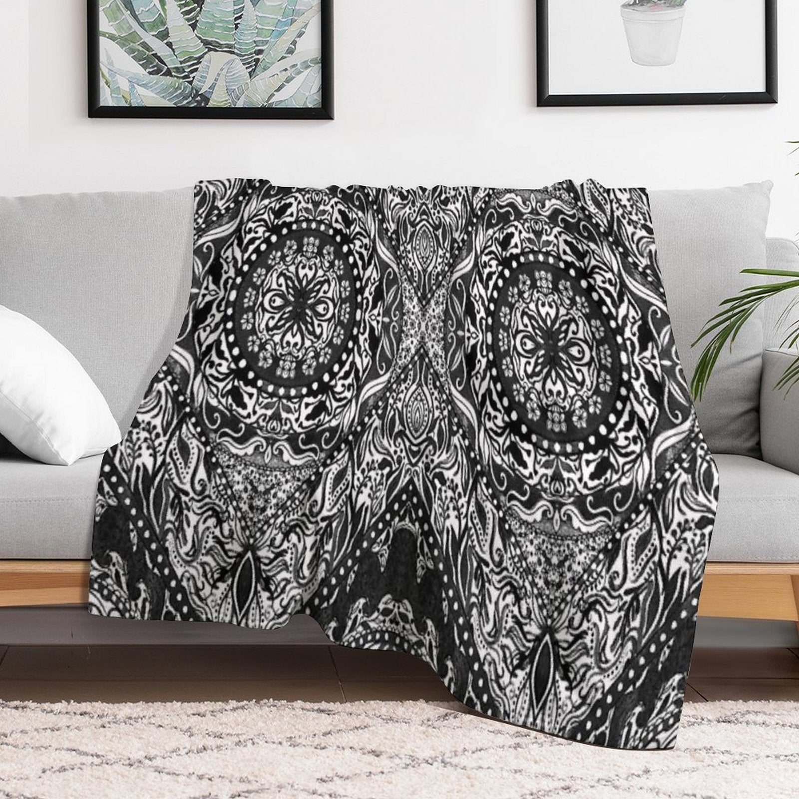 Black And White Fire Mandala Gift-ready Throw Blanket