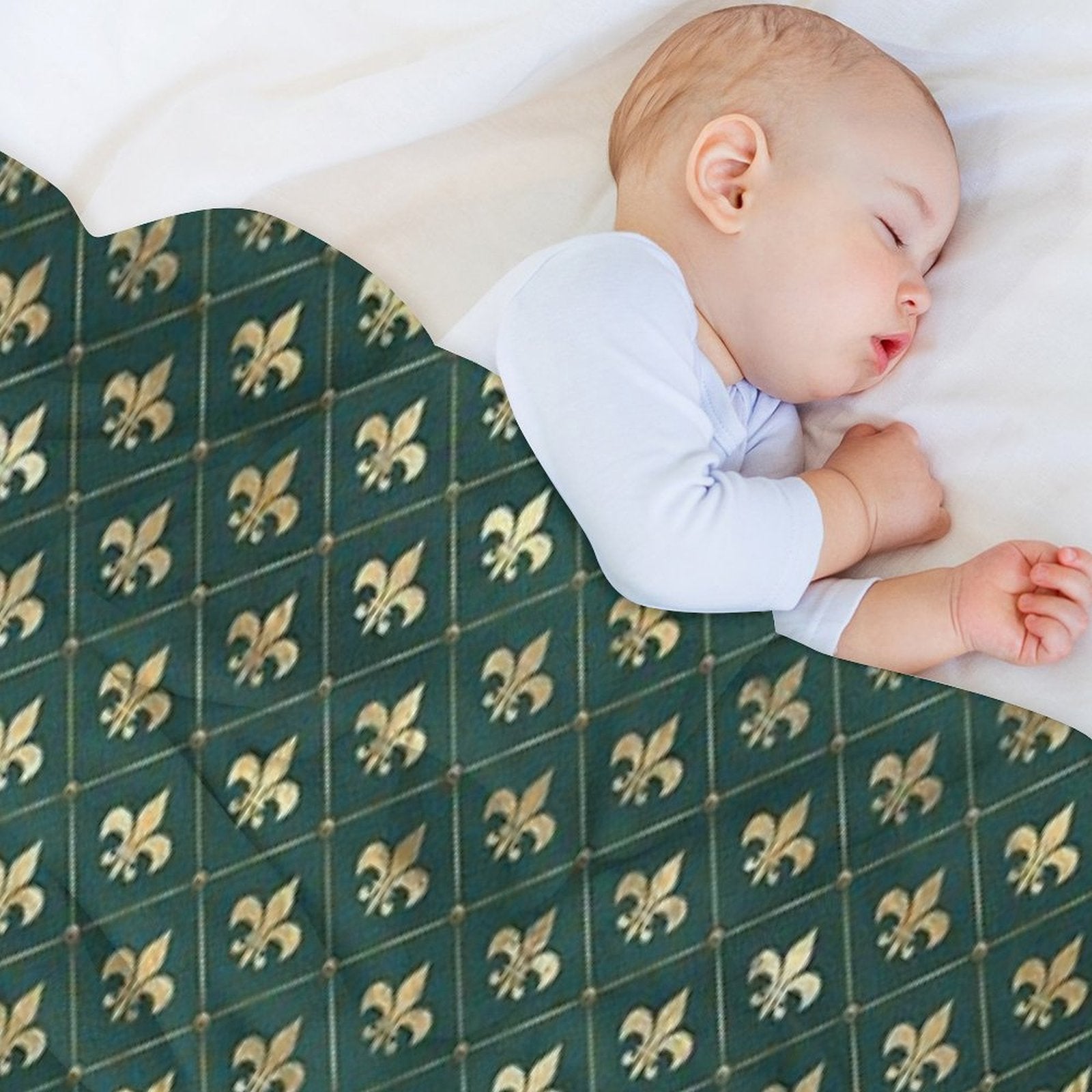 Gold Fleur-de-lis Design on A Green Background Premium Throw Blanket