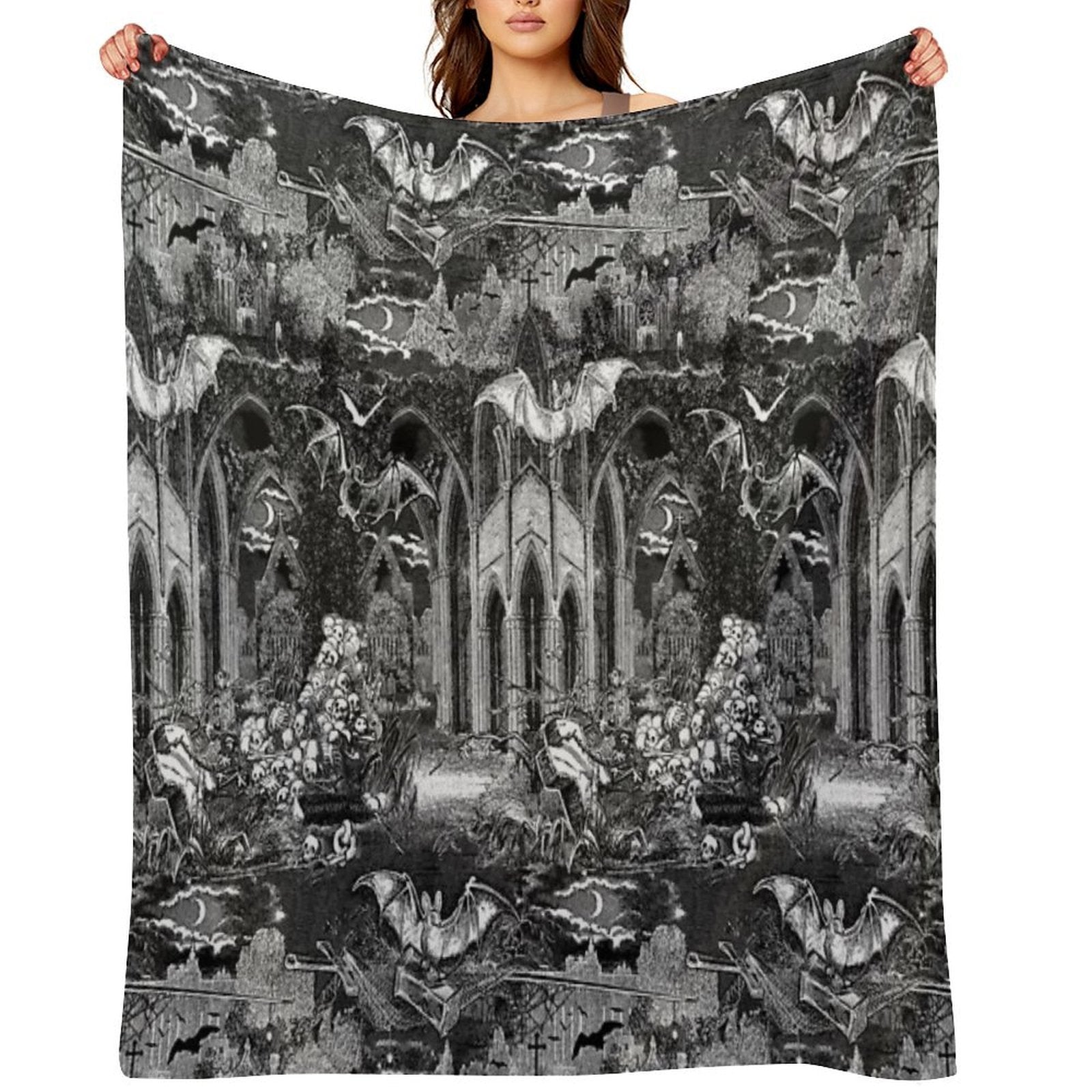 Dark Gothic Vampires Crypt Graves Bats Skulls Pattern by Moose Disco Comfort Throw Blanket