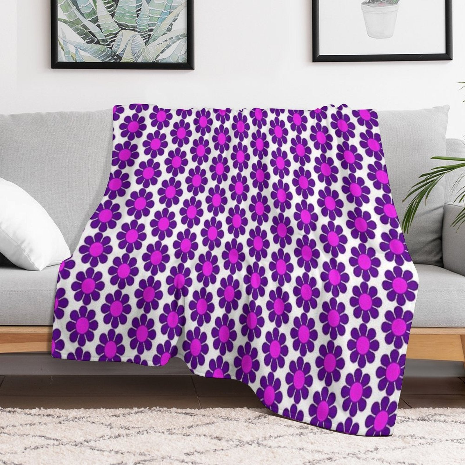 Purple Pink Hippy Flower Daisy Velvety-soft Throw Blanket