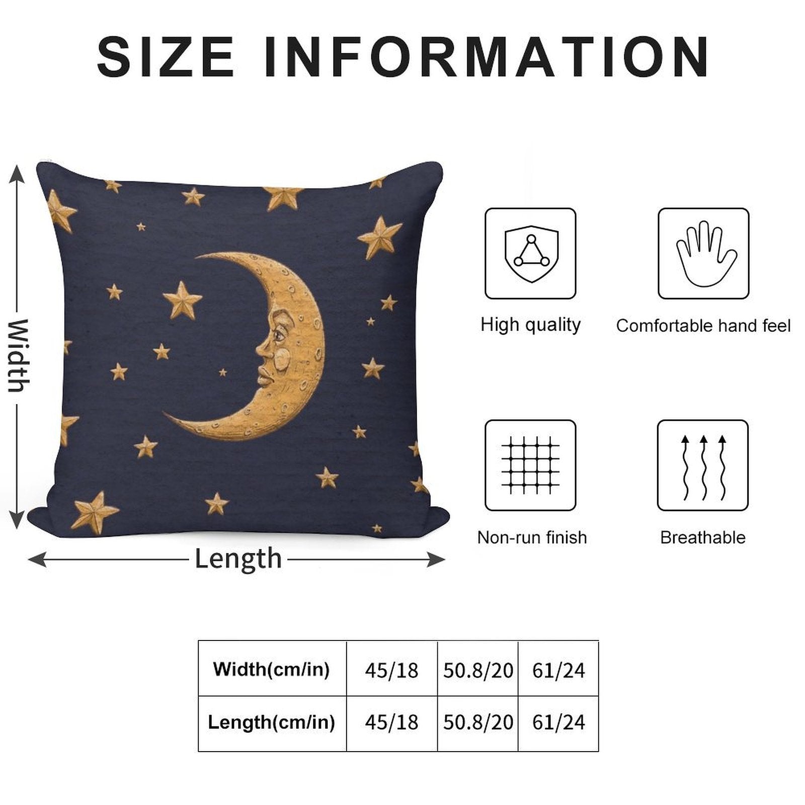 Vintage Gold Moon And Stars on Blue Soft Skin-Friendly Throw Pillow