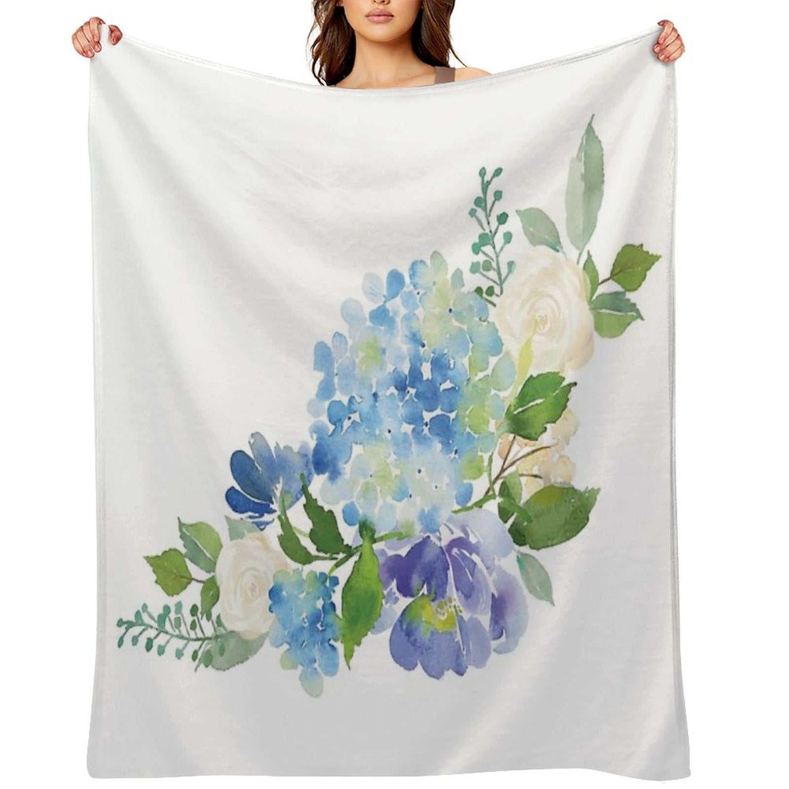 Blue Watercolor Hydrangea Easy Care Throw Blanket