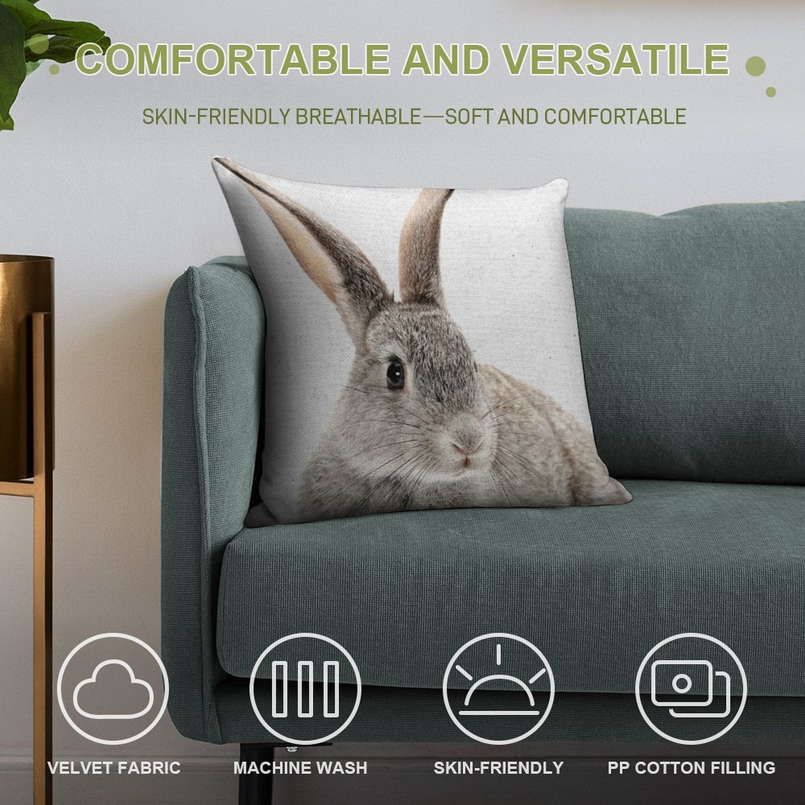 Rabbit 34 Soft High-Density Material Throw Pillow