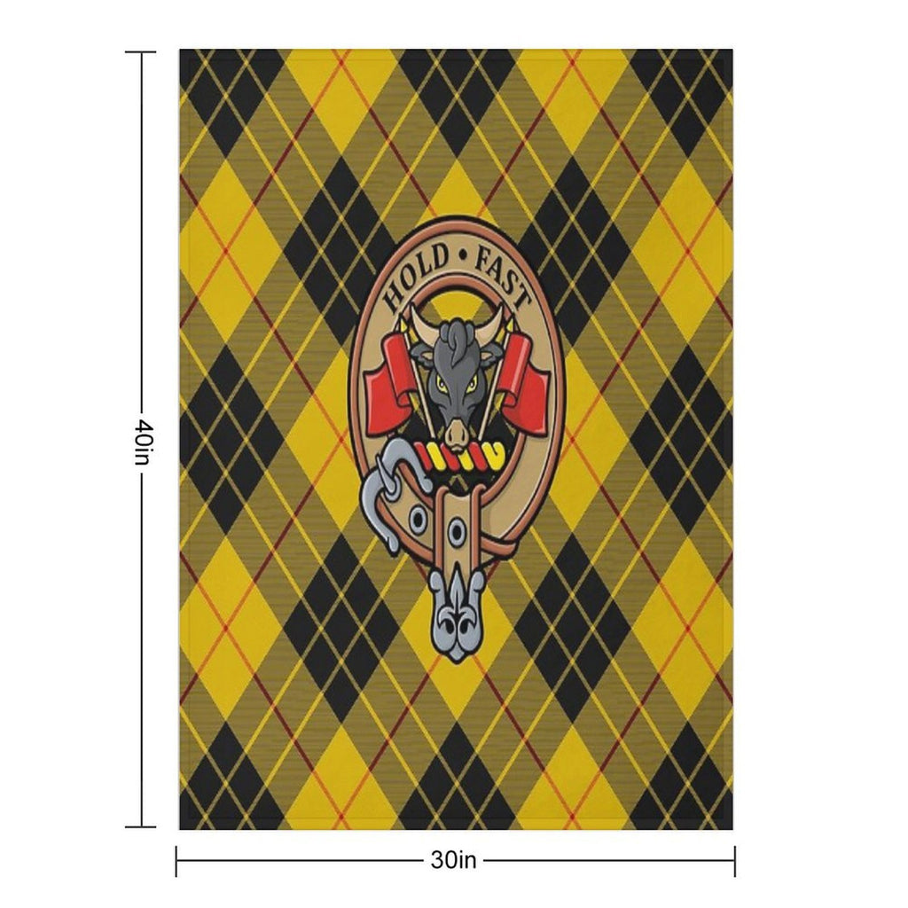 Clan MacLeod Crest over Yellow Tartan Premium Throw Blanket