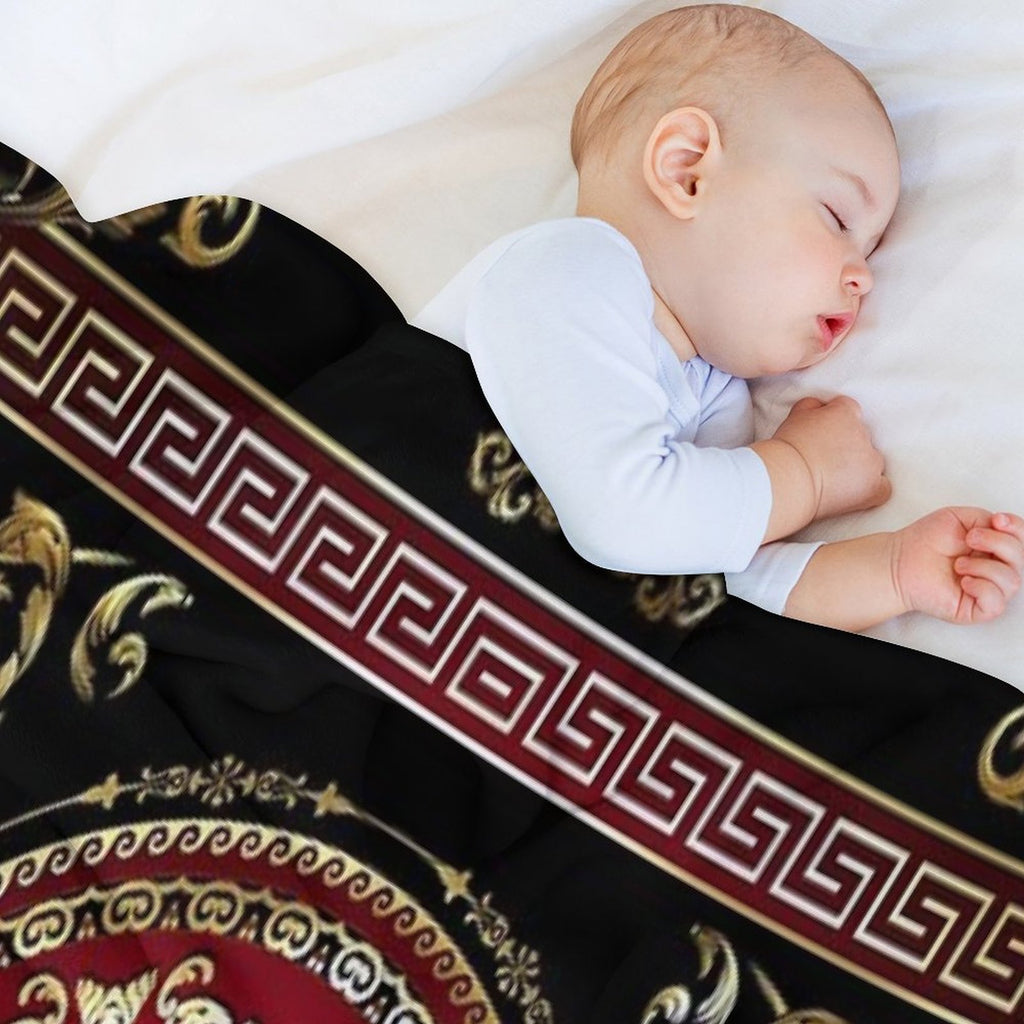 Greek Key Meander Black Gold Red Medallion Baroque Multi-functional Throw Blanket