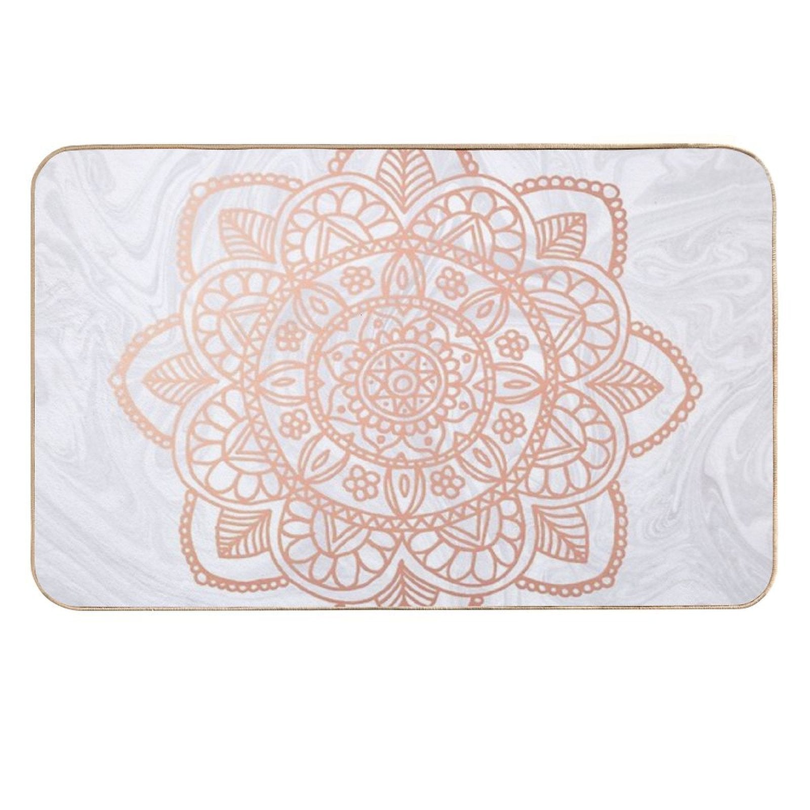 Rose Gold Mandala on White Marble  Easy To Clean Bath Mat