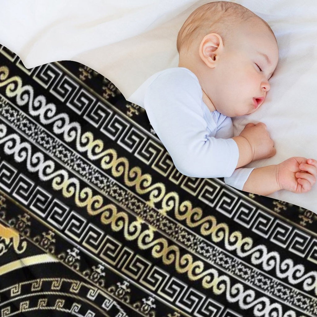 Greek Key Border Gold Black Meander Design Machine-washable Throw Blanket