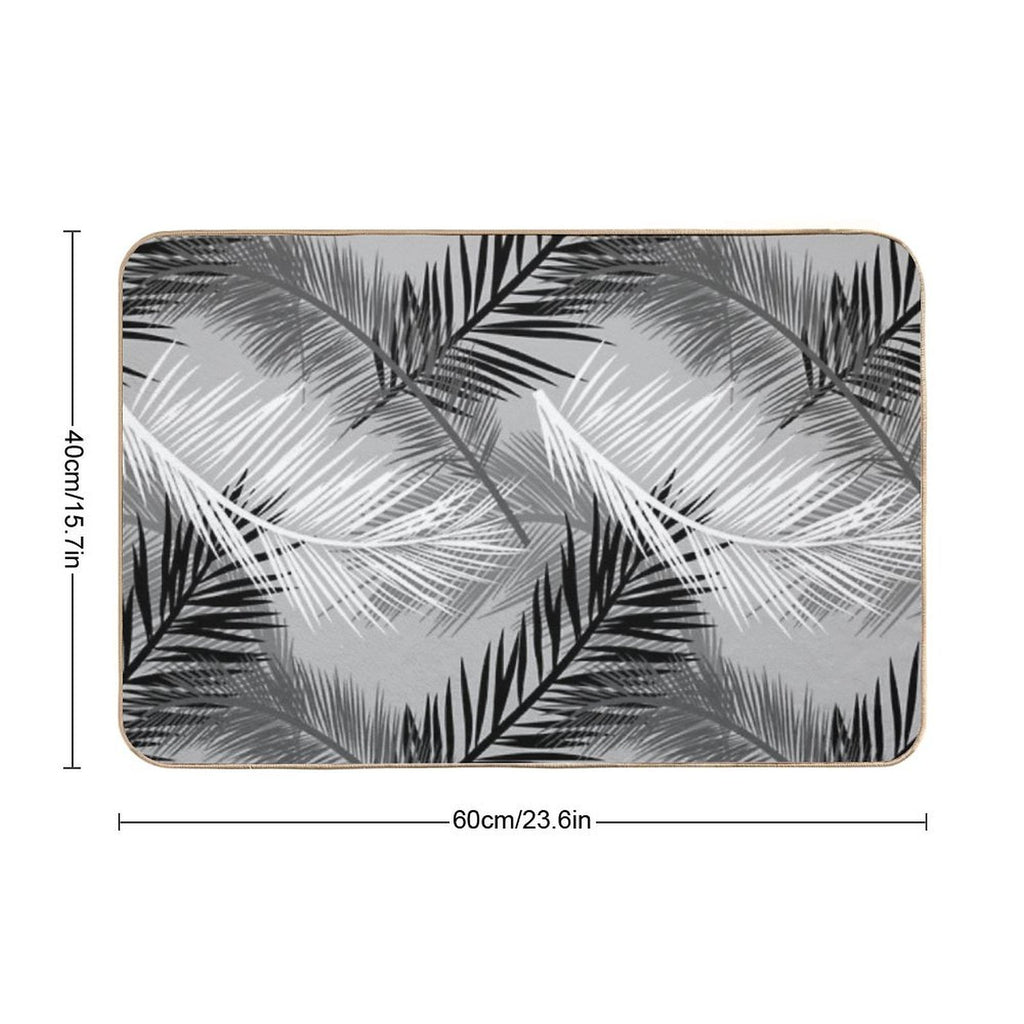 Palm Leaf Print, Gray, Black And White Durable Bath Mat