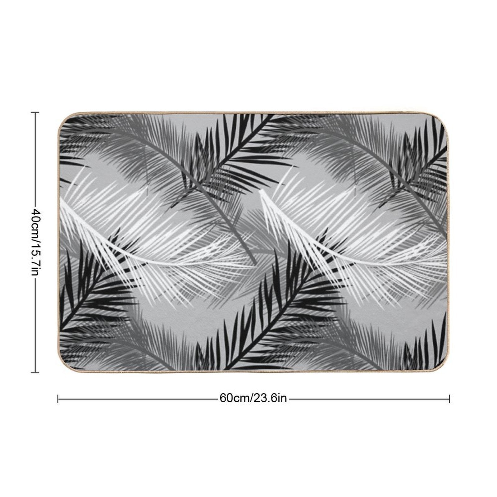Palm Leaf Print, Gray, Black And White Durable Bath Mat