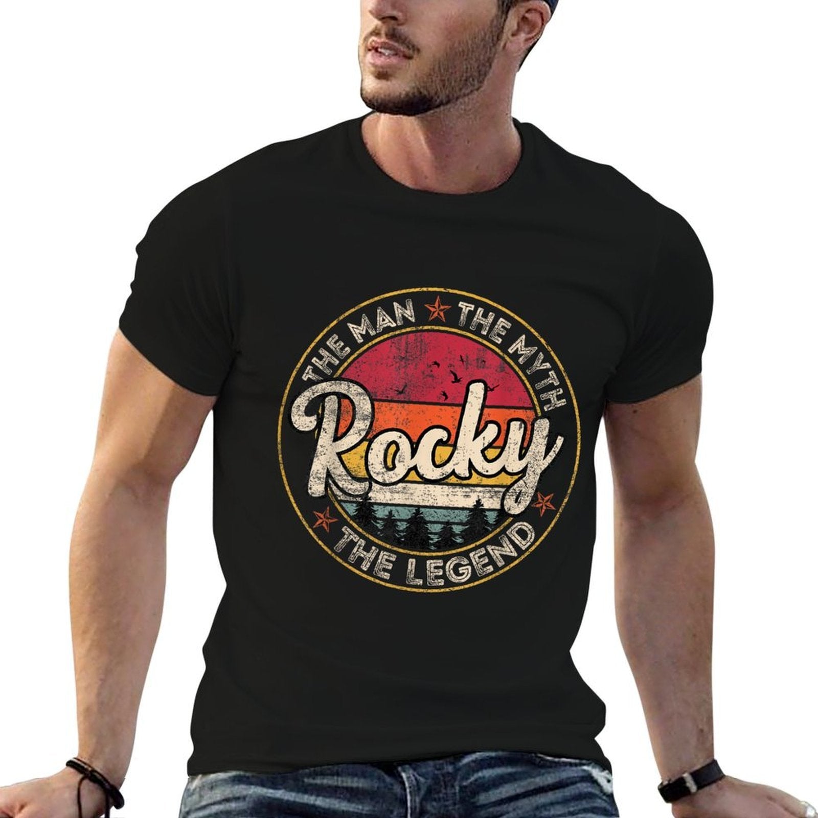 Rocky The Man The Myth The Legend Personalized Name  Oversized Silhouette T-Shirt