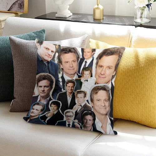 A Stylish Collage Celebrating Colin Firth – Perfect for Fans Who Love Timeless Charm, Classic Films, And A Touch of Cinematic No Soft Luxury Feel Throw Pillow