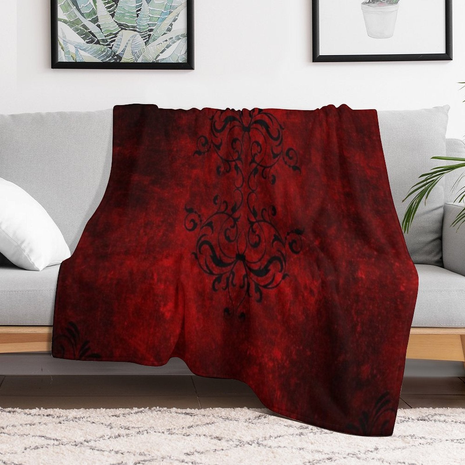 Vintage Red Designer Machine-washable Throw Blanket