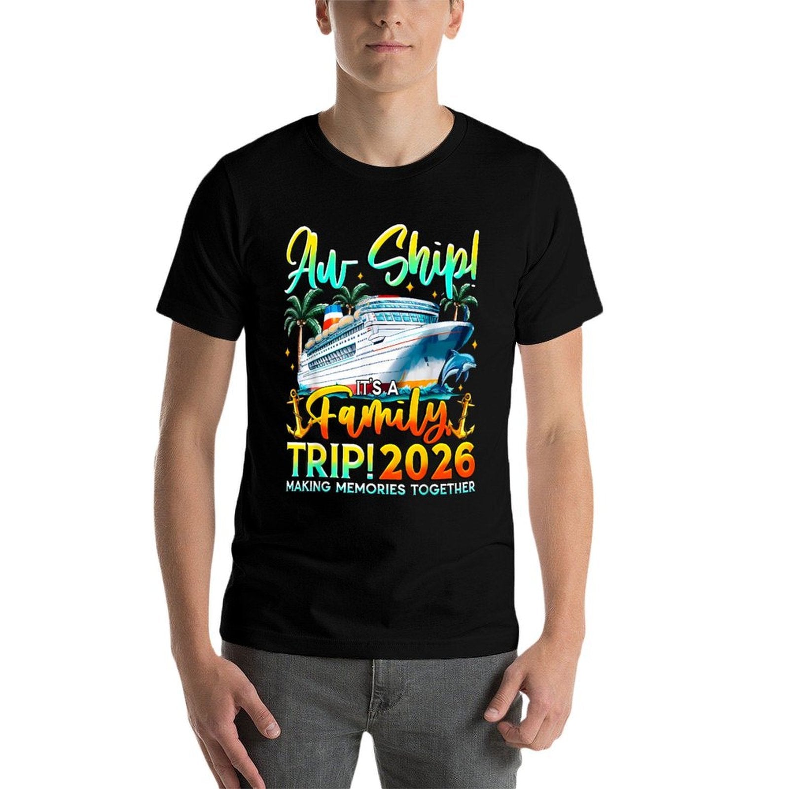 Funny Cruise Ship Family Trip Vacation 2026 Reunion Matching  Ribbed Collar T-Shirt