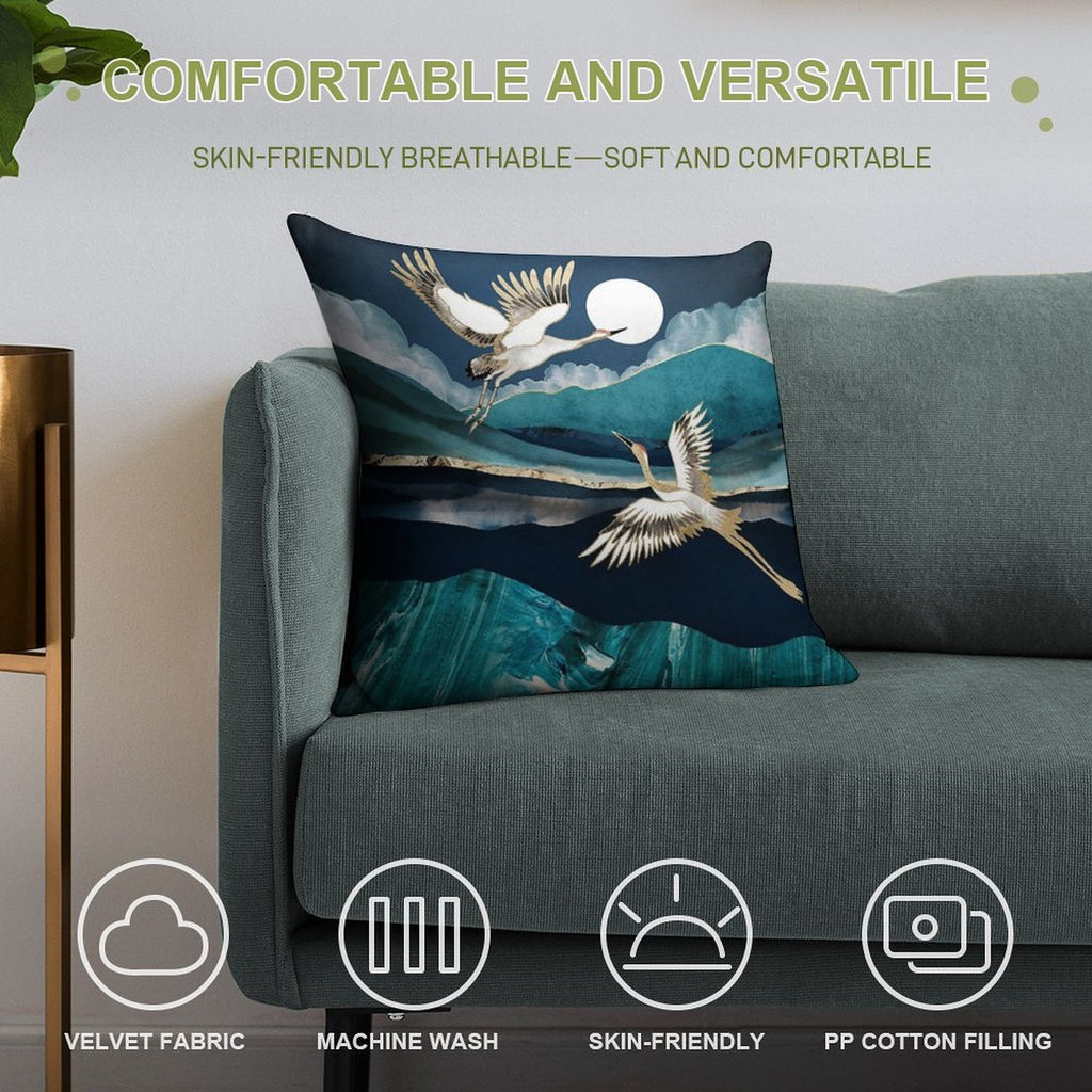 Midnight Cranes Soft Fade-Resistant Throw Pillow