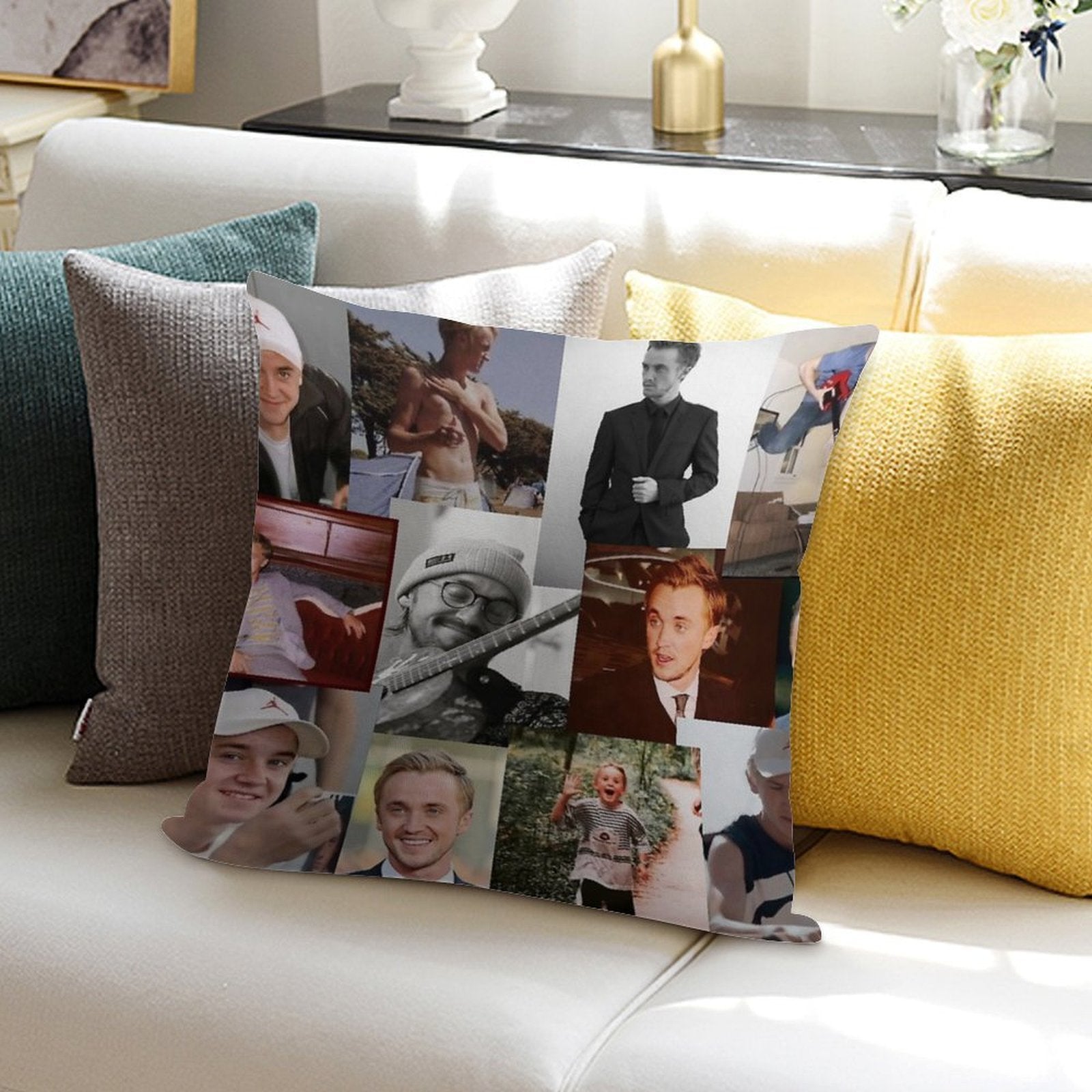 Tom Felton Collage Soft Decorative Cover Throw Pillow