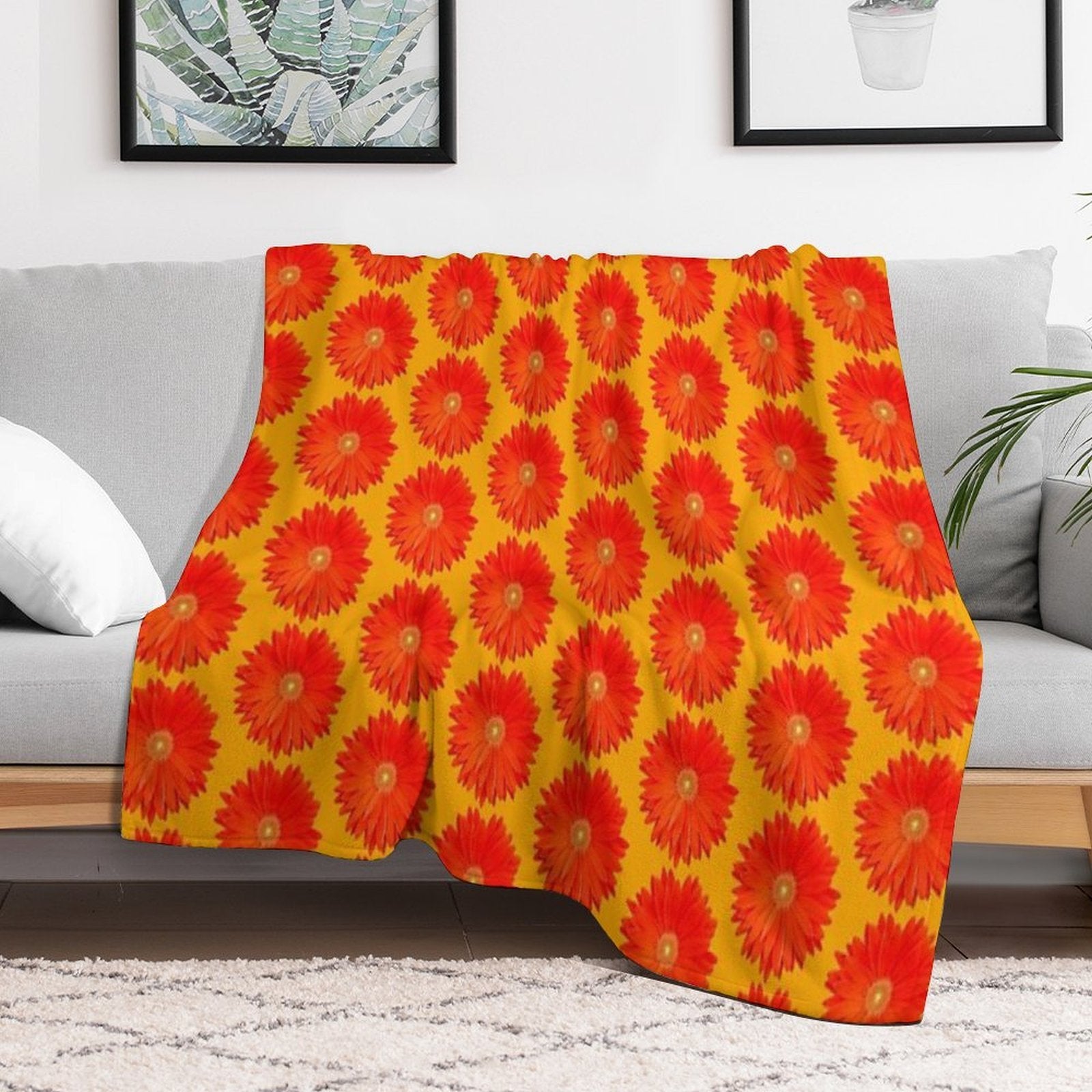Orange Gebera Flower Anti-pilling Throw Blanket