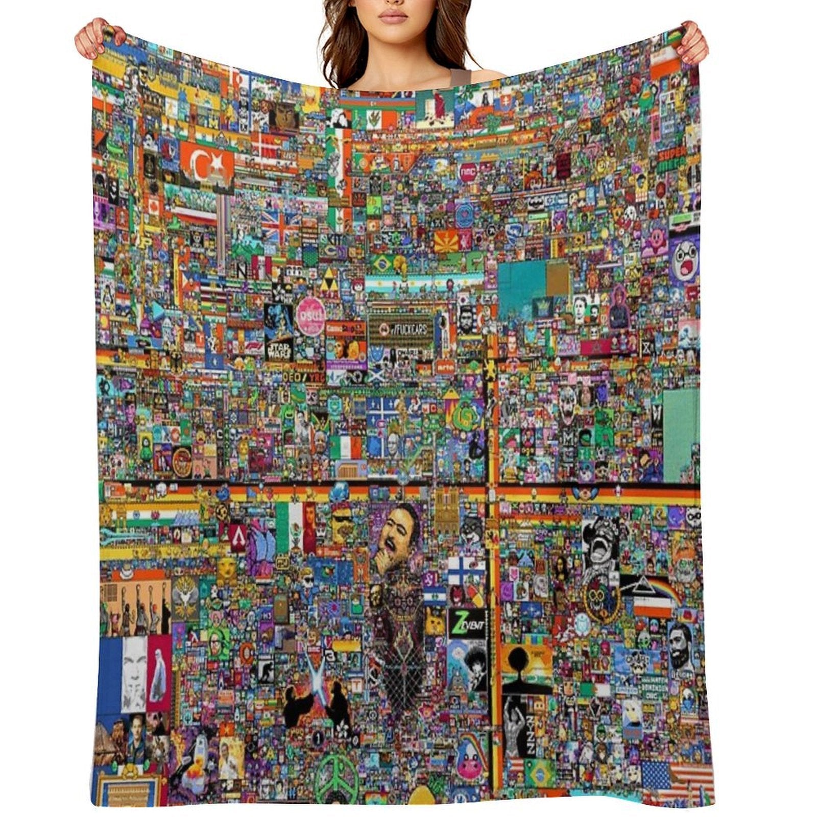 RPlace Artwork 2022 10K Resolution Morning of April 4th. Multi-functional Throw Blanket