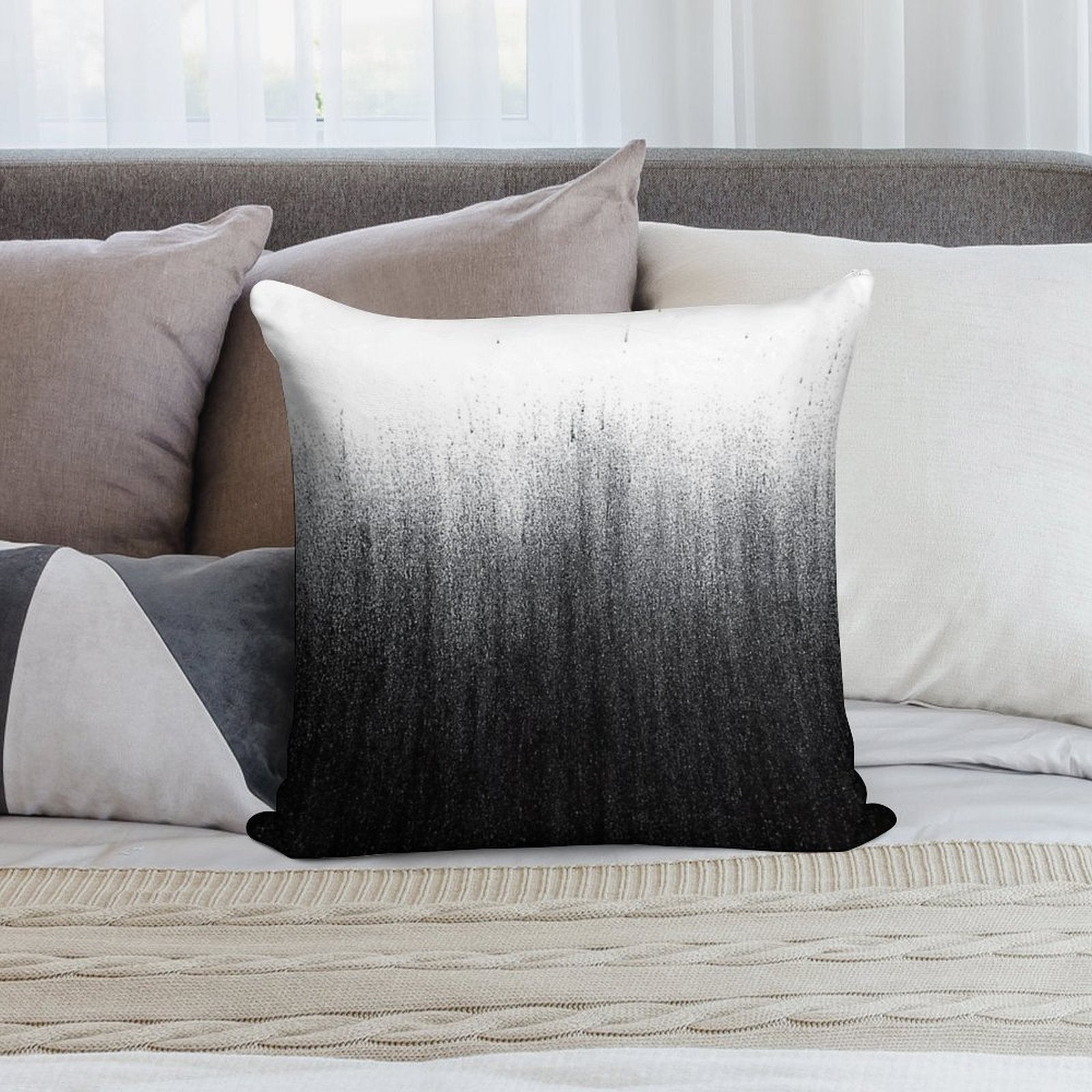 Charcoal Ombré Soft Short Plush Fabric Throw Pillow