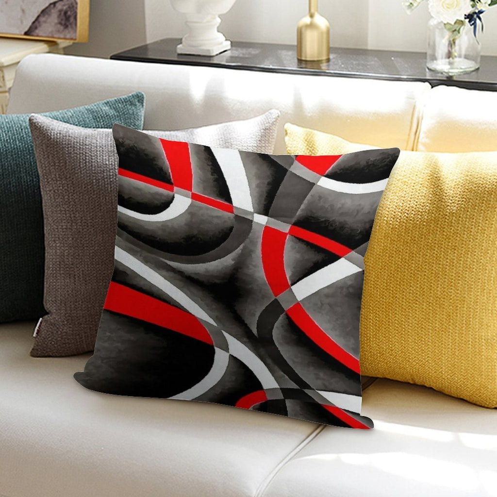 Eighties Red White Grey Line Curve Pattern On Black Soft Anti-Pilling Throw Pillow