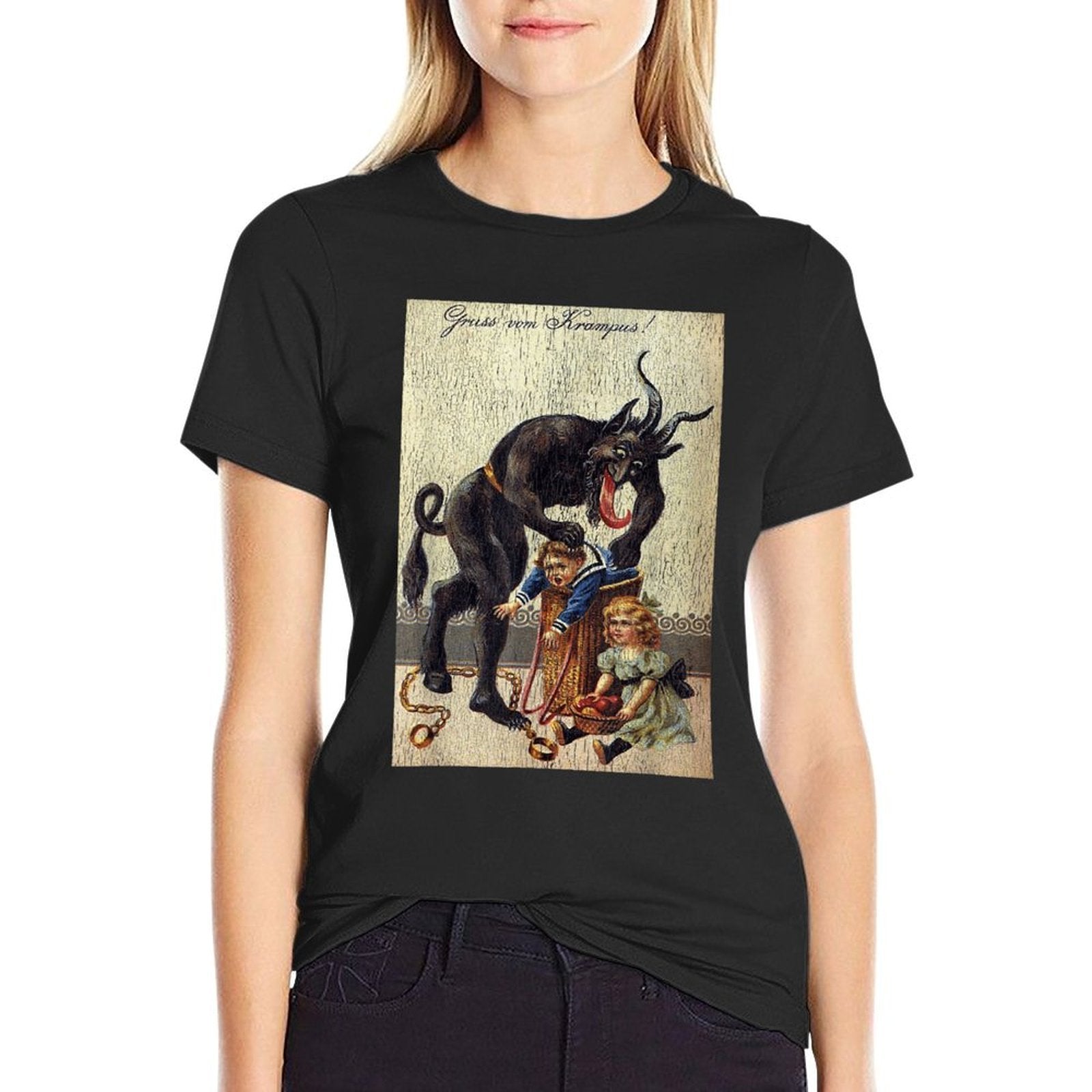 Gruss Vom Krampus Horror Christmas Art Creepy Evil Santa Fun  High-quality Stitching T-Shirt