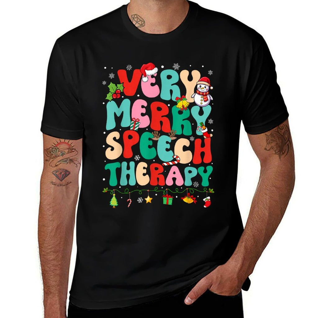 Christmas Very Merry Speech Therapy Speech Therapist SLP  Quick-drying T-Shirt
