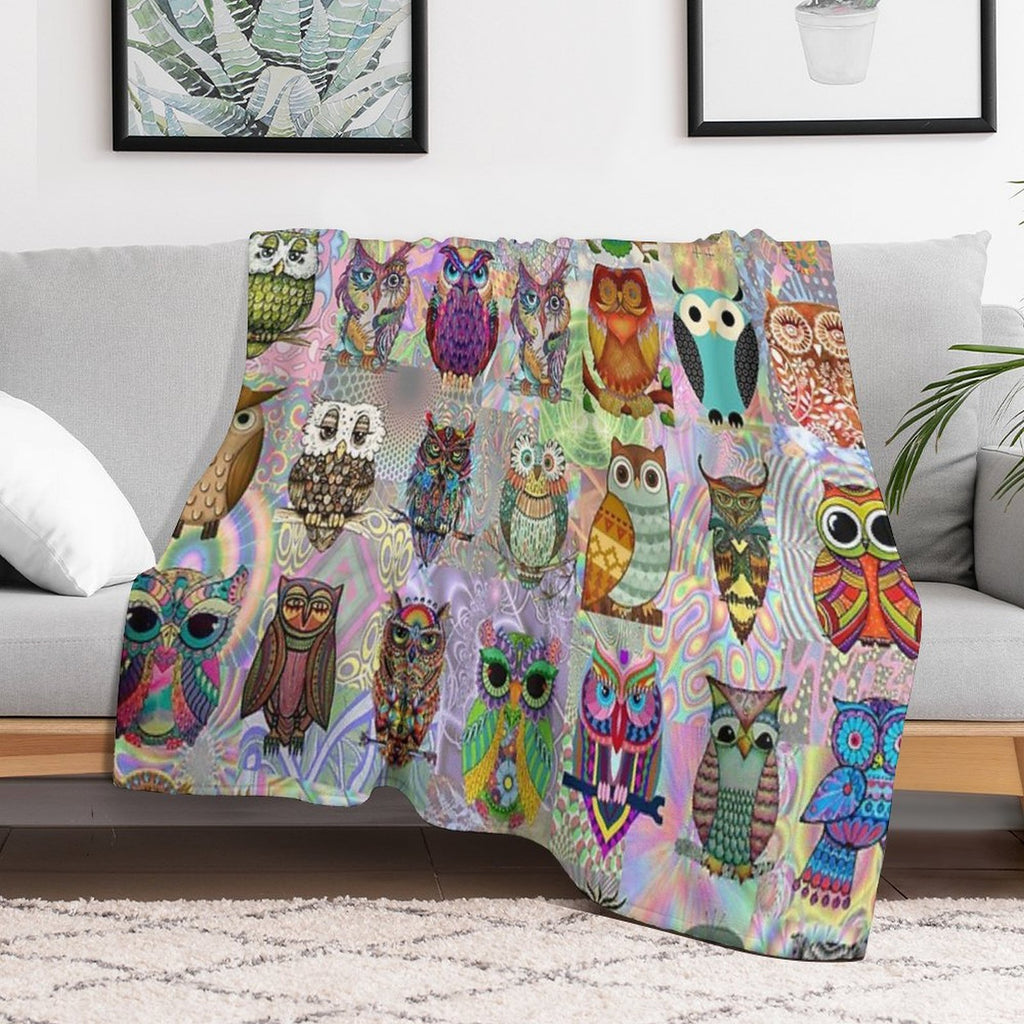 Psychedelic Owls Shrink-resistant Throw Blanket