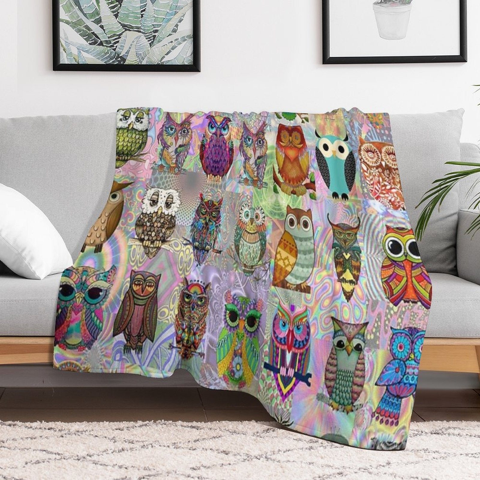 Psychedelic Owls Shrink-resistant Throw Blanket