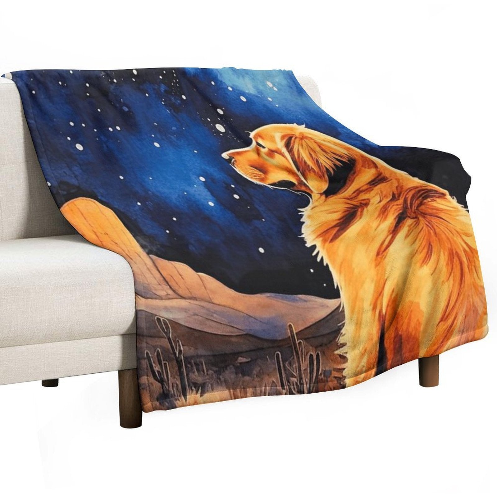 Golden Retriever In The Desert At Night Quick-dry Throw Blanket