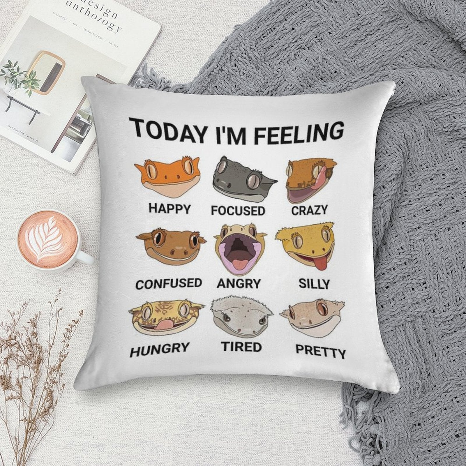 Today I'm Feeling... Crested Gecko Soft Decorative Cover Throw Pillow