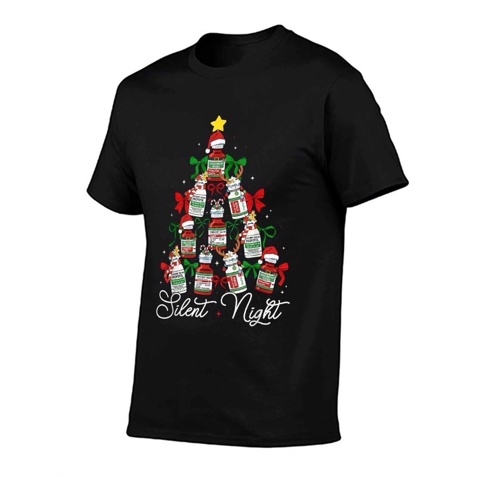 Preppy Silent Night Christmas Coquette Bow Nurse Girl Women  Lightweight T-Shirt