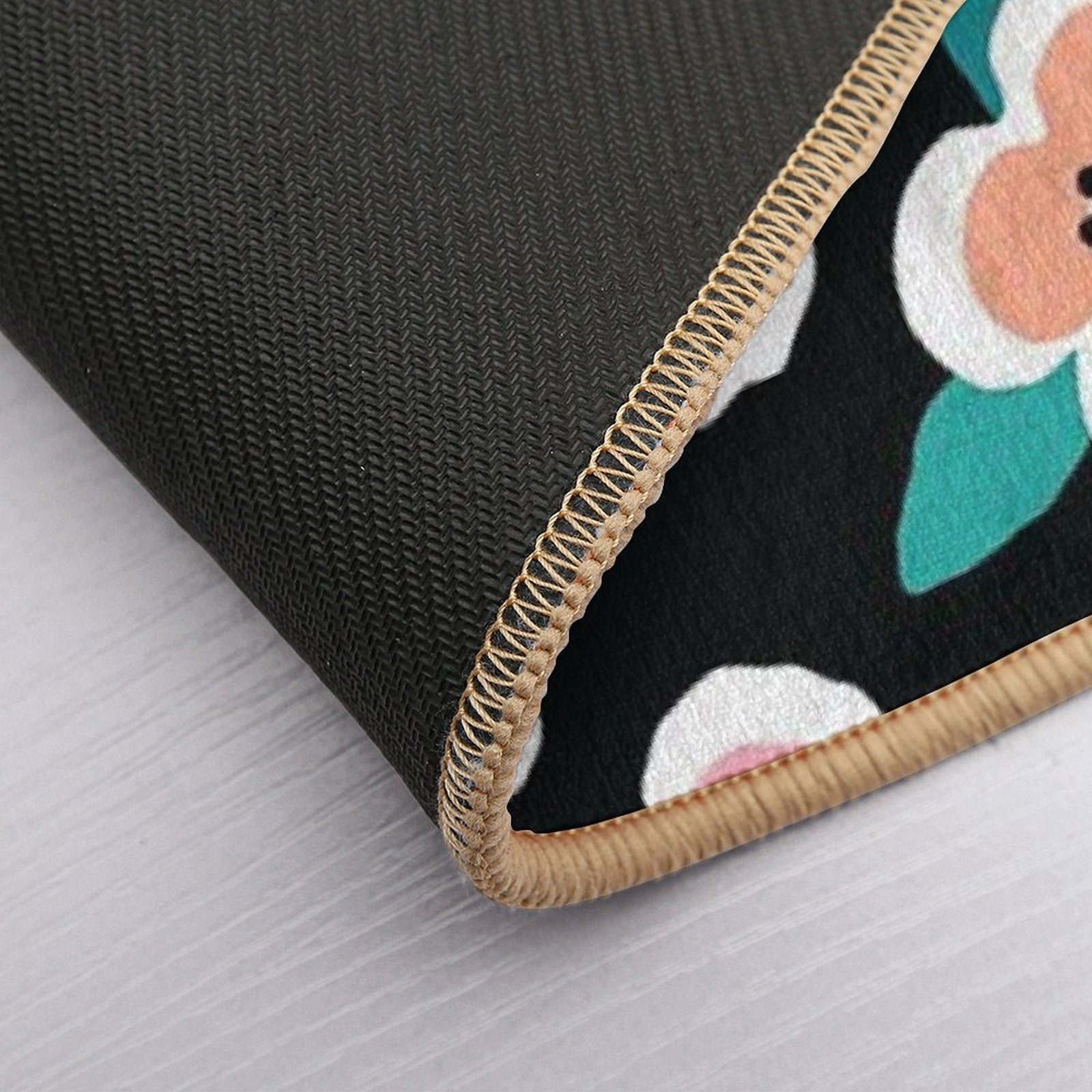 Scandi Briar Roses - Pink on Black  Repositionable Bath Mat