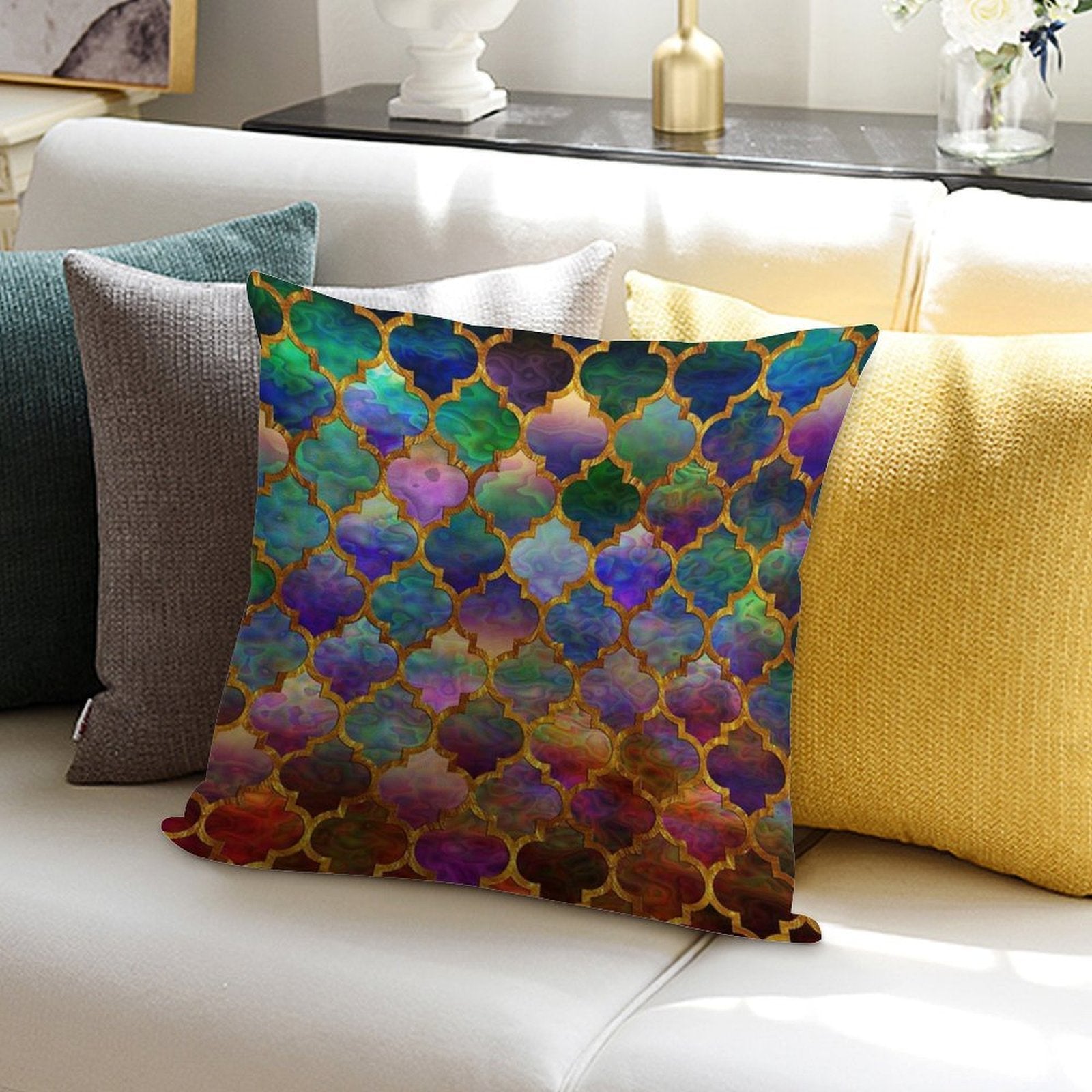 Arabic Moroccan Mosaic Pattern Soft Shrink-Resistant Throw Pillow