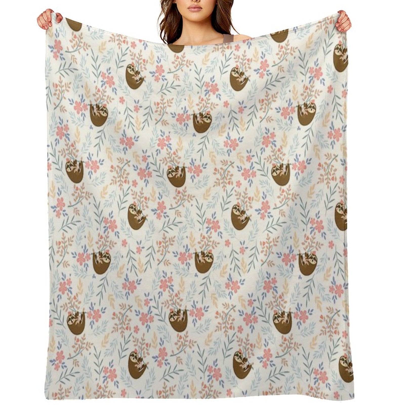 Baby Flower With Sloth Travel-friendly Throw Blanket