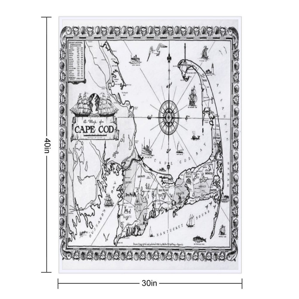Vintage Map of Cape Cod BW All-season Throw Blanket